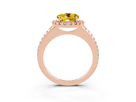 Rose gold Round Cut Yellow Sapphire Pavé Halo Ring with Four-Prong Setting_15