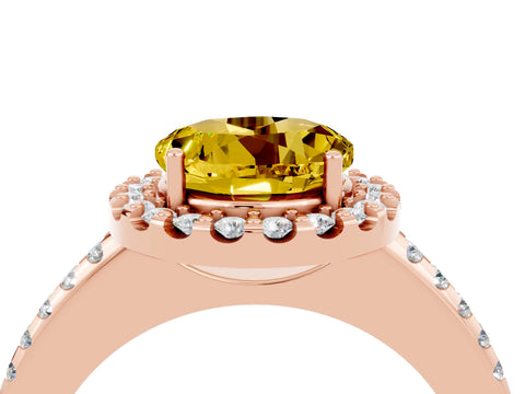 Rose gold Round Cut Yellow Sapphire Pavé Halo Ring with Four-Prong Setting_16
