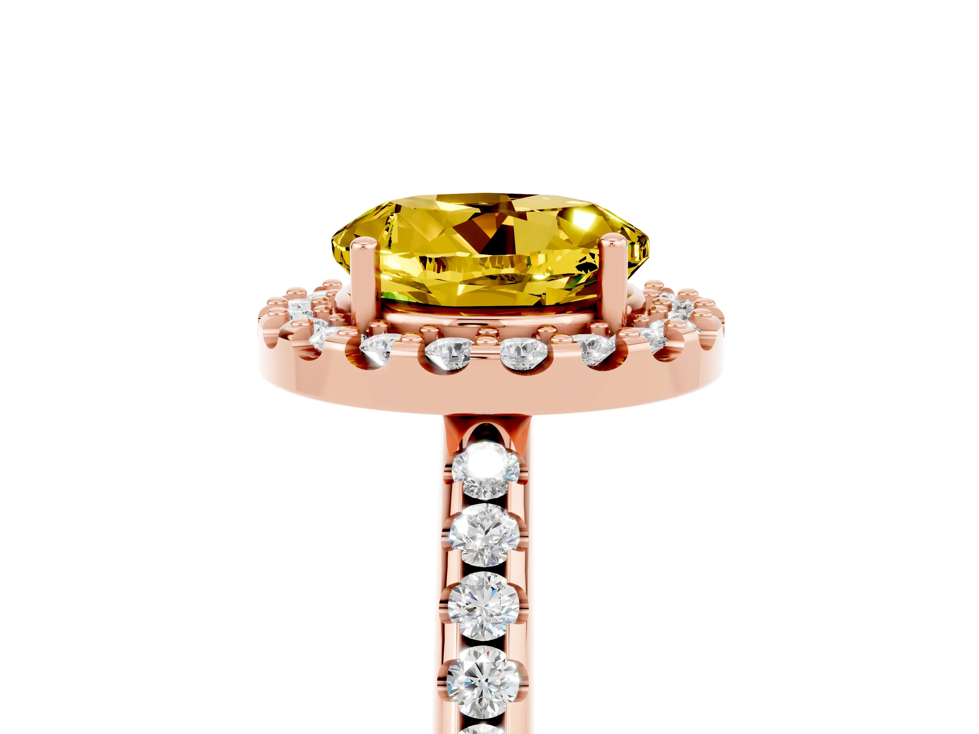 Rose gold Round Cut Yellow Sapphire Pavé Halo Ring with Four-Prong Setting_17