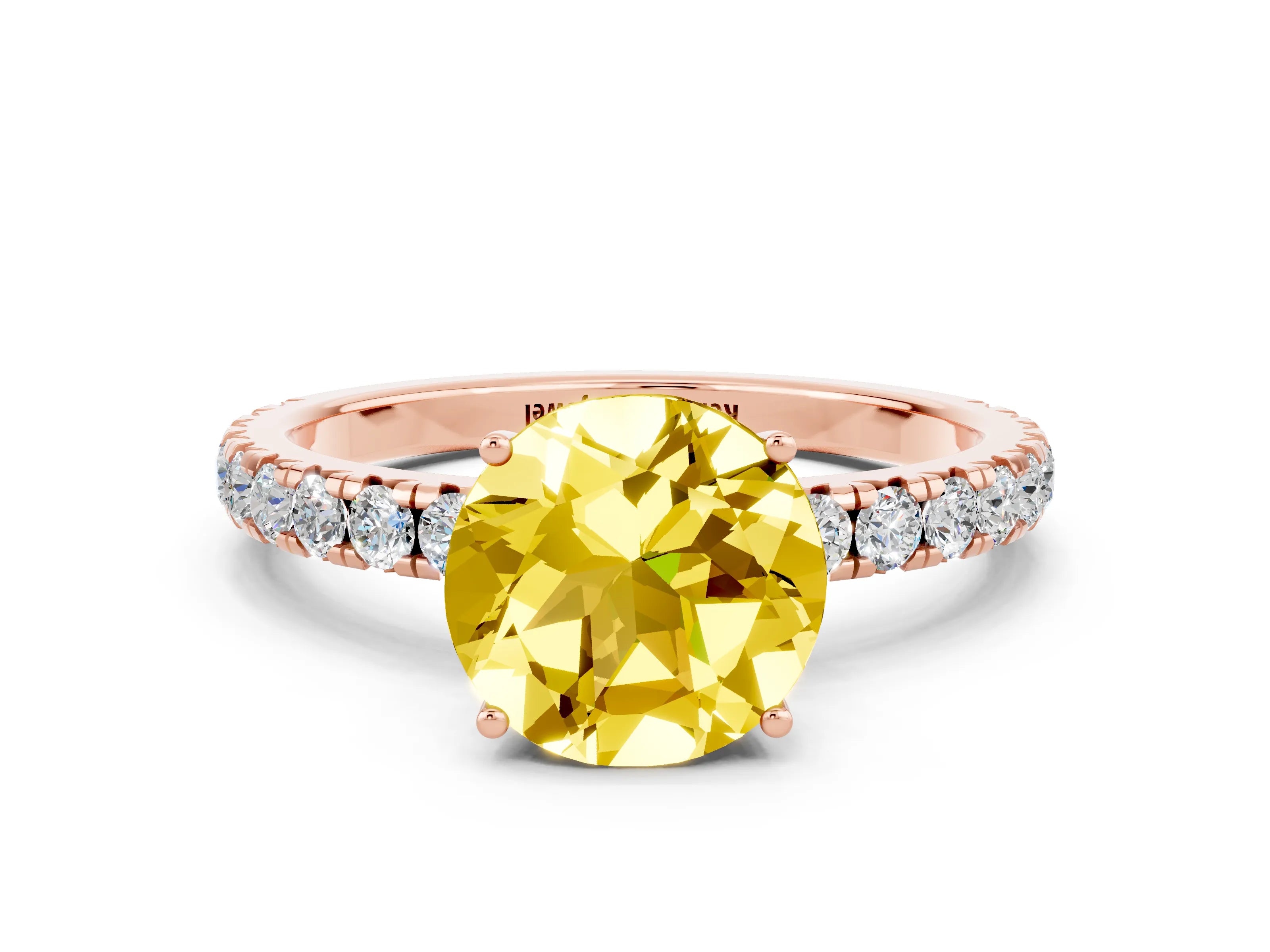 Rose gold Round Cut Yellow Sapphire Pavé Solitaire Engagement Ring with Four-Prong Setting_12