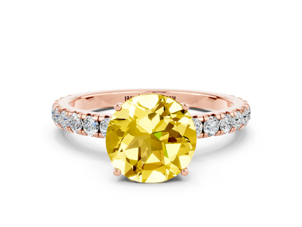 Rose gold Round Cut Yellow Sapphire Pavé Solitaire Engagement Ring with Four-Prong Setting