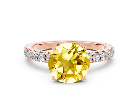 Rose gold Round Cut Yellow Sapphire Pavé Solitaire Engagement Ring with Four-Prong Setting_12