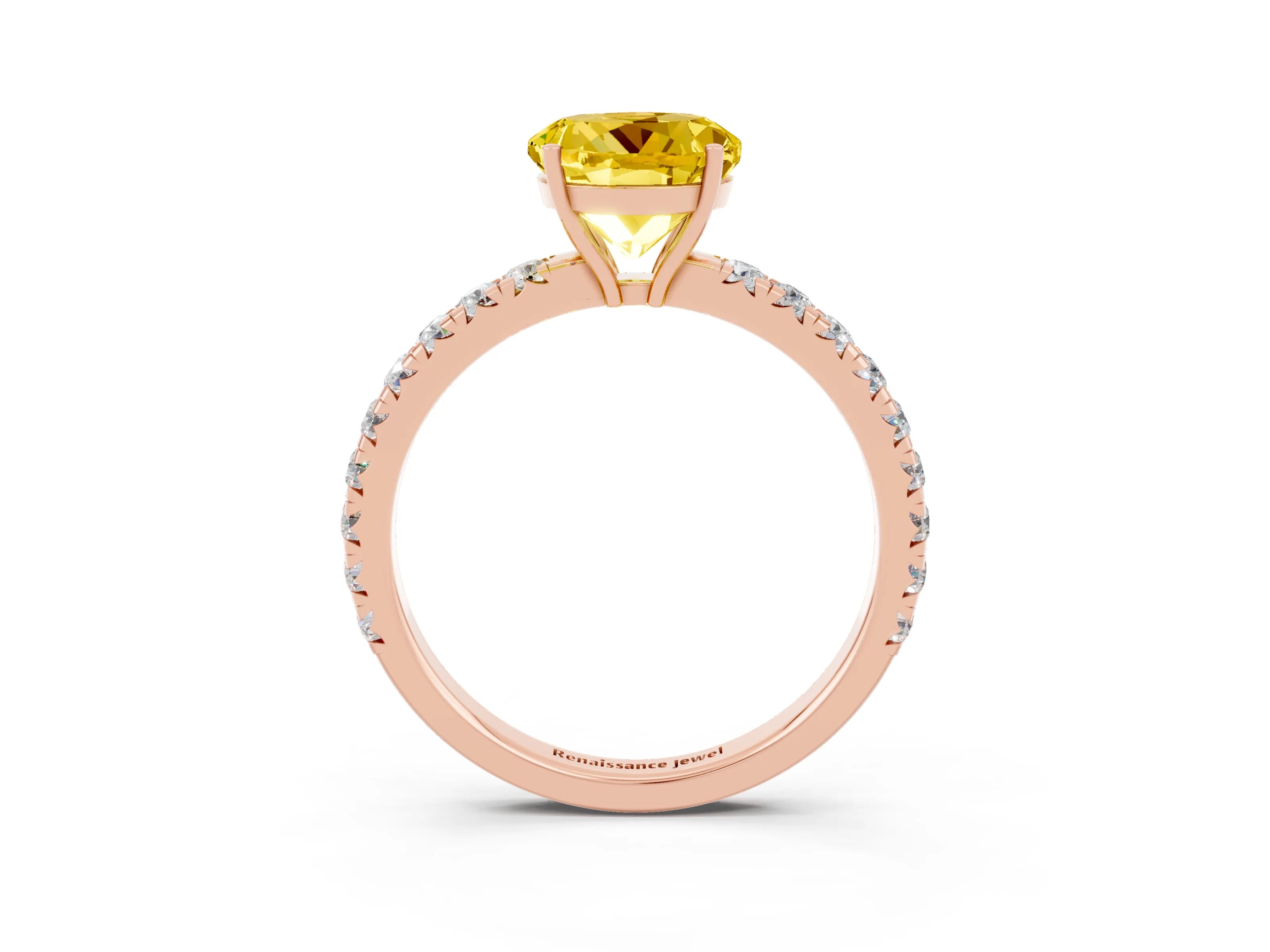 Rose gold Round Cut Yellow Sapphire Pavé Solitaire Engagement Ring with Four-Prong Setting_15