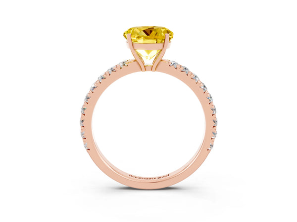 Rose gold Round Cut Yellow Sapphire Pavé Solitaire Engagement Ring with Four-Prong Setting