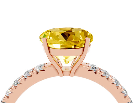 Rose gold Round Cut Yellow Sapphire Pavé Solitaire Engagement Ring with Four-Prong Setting_16