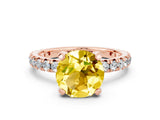 Rose gold Round Cut Yellow Sapphire Pavé Solitaire Ring with Round Band and Prong Setting_12