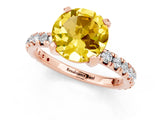 Rose gold Round Cut Yellow Sapphire Pavé Solitaire Ring with Round Band and Prong Setting_13