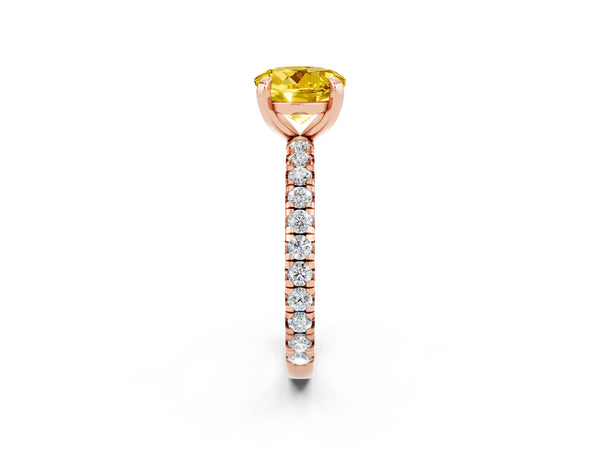Rose gold Round Cut Yellow Sapphire Pavé Solitaire Ring with Round Band and Prong Setting