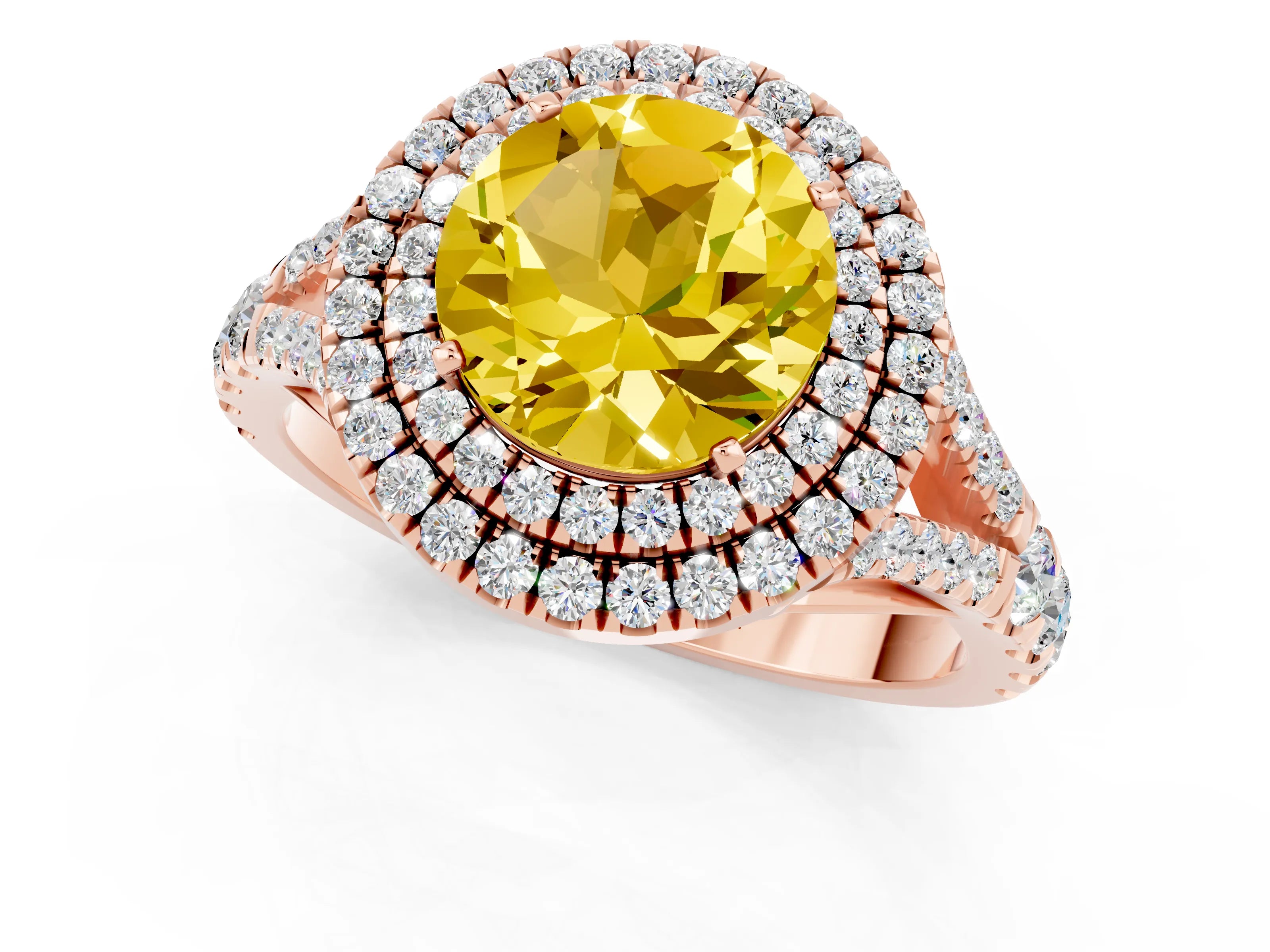 Rose gold Round Cut Yellow Sapphire Pavé Split Shank Double Halo Engagement Ring_1