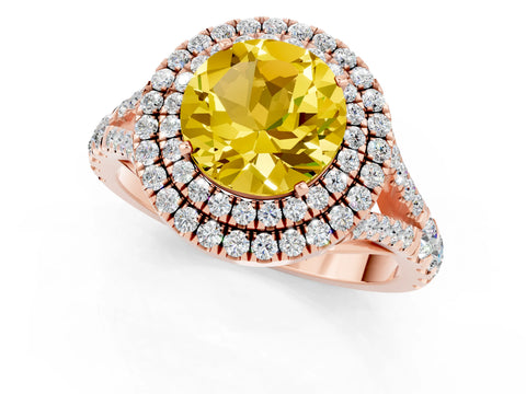 Rose gold Round Cut Yellow Sapphire Pavé Split Shank Double Halo Engagement Ring_1