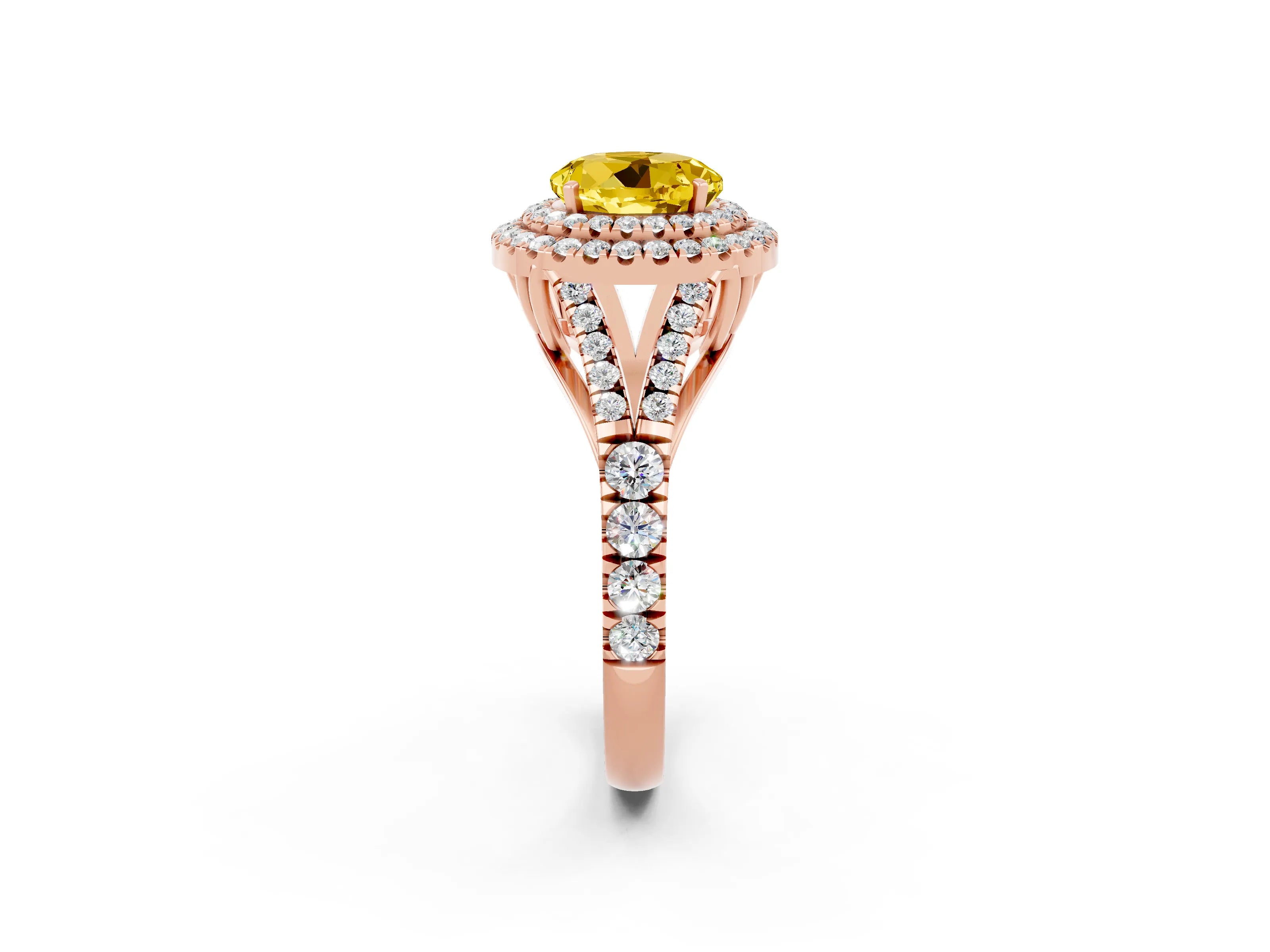 Rose gold Round Cut Yellow Sapphire Pavé Split Shank Double Halo Engagement Ring_2