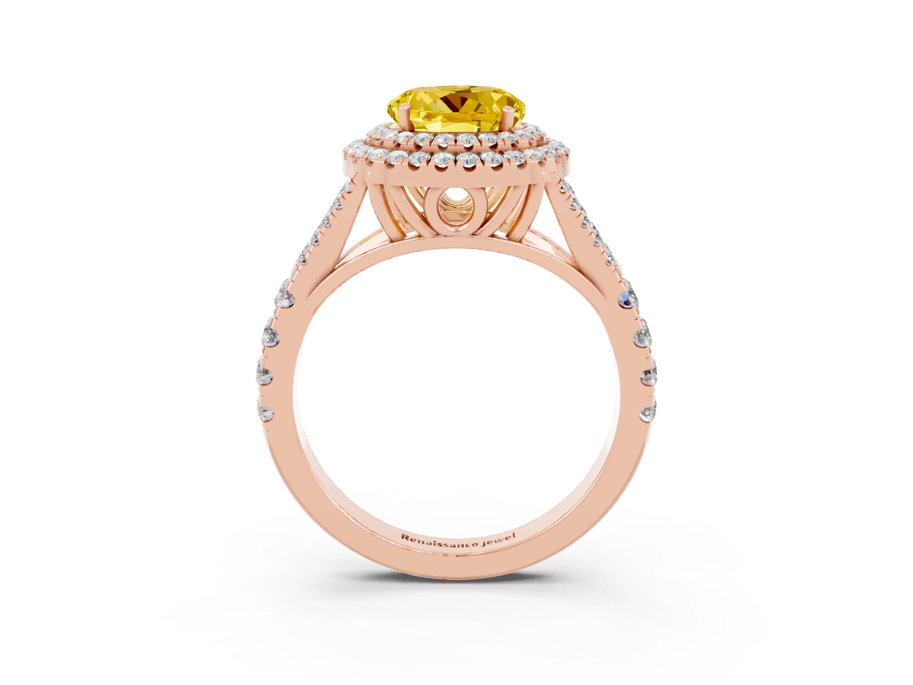 Rose gold Round Cut Yellow Sapphire Pavé Split Shank Double Halo Engagement Ring_3