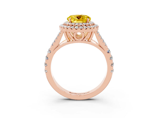 Rose gold Round Cut Yellow Sapphire Pavé Split Shank Double Halo Engagement Ring