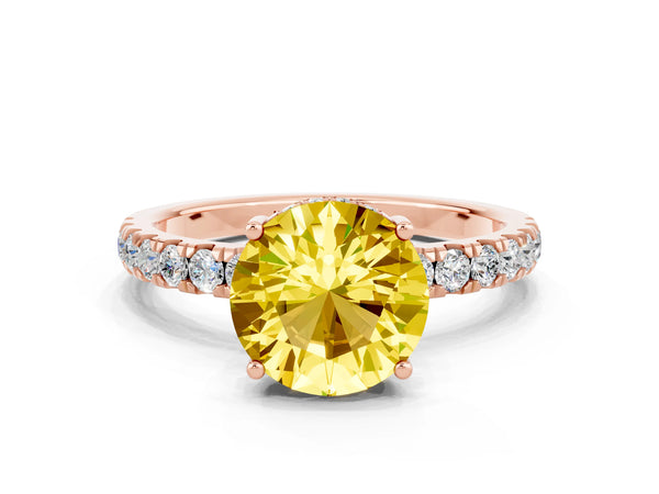 Rose gold Round Cut Yellow Sapphire Pave Band Solitaire Ring with Round  and Prong Setting