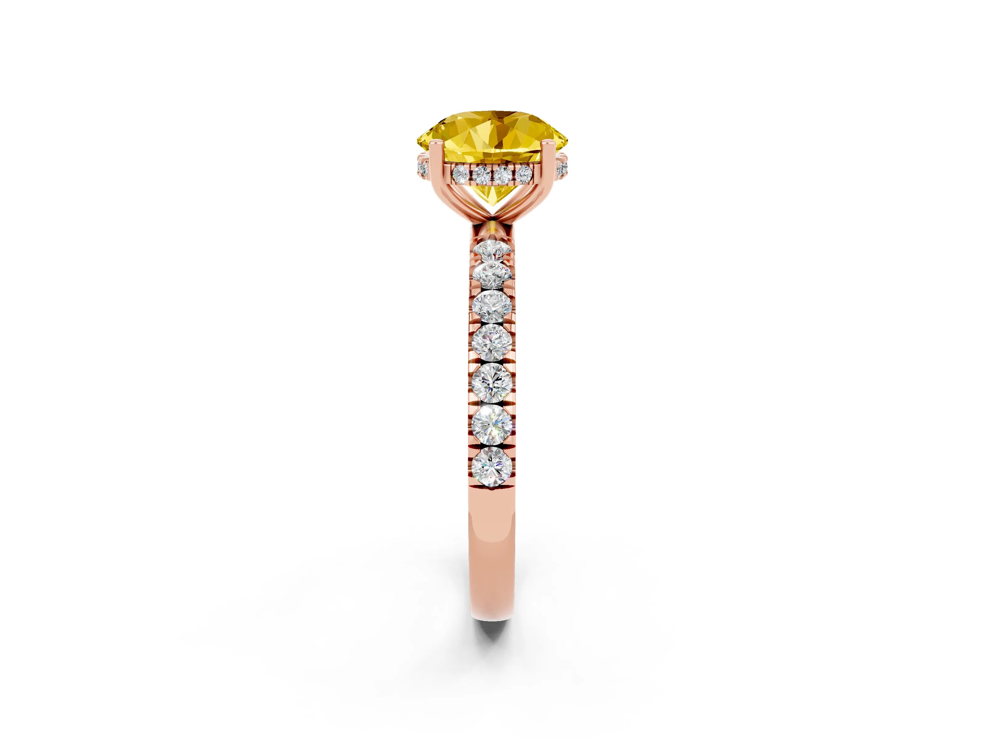 Rose gold Round Cut Yellow Sapphire Pave Band Solitaire Ring with Four-Prong Setting_62