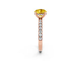 Rose gold Round Cut Yellow Sapphire Pave Band Solitaire Ring with Four-Prong Setting_62