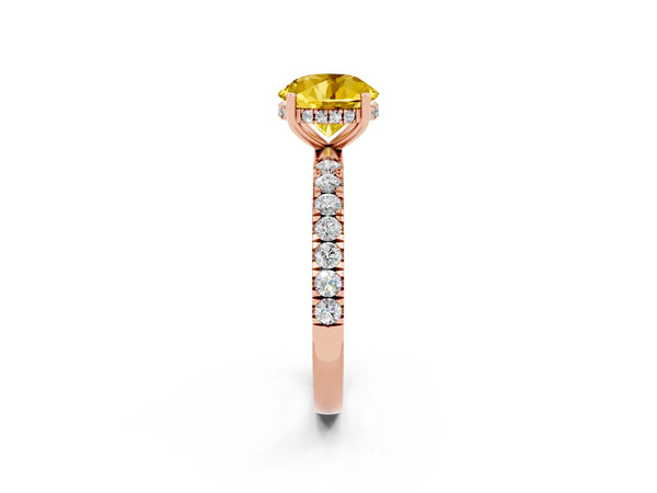Rose gold Round Cut Yellow Sapphire Pave Band Solitaire Ring with Round  and Prong Setting
