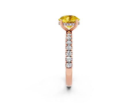 Rose gold Round Cut Yellow Sapphire Pave Band Solitaire Ring with Four-Prong Setting_62