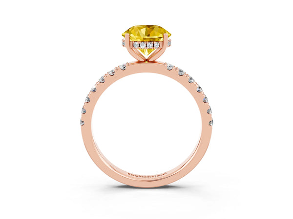 Rose gold Round Cut Yellow Sapphire Pave Band Solitaire Ring with Round  and Prong Setting
