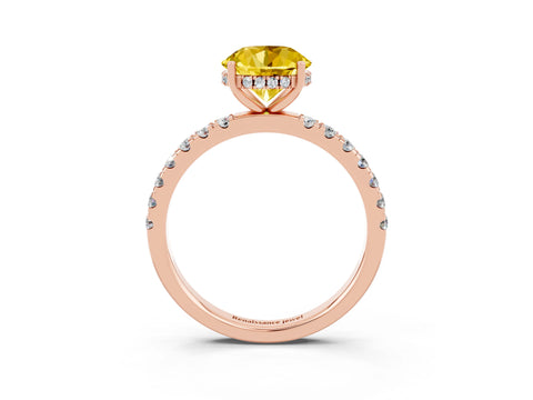 Rose gold Round Cut Yellow Sapphire Pave Band Solitaire Ring with Four-Prong Setting_63
