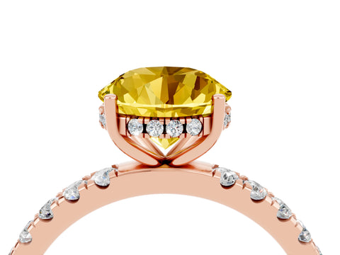 Rose gold Round Cut Yellow Sapphire Pave Band Solitaire Ring with Four-Prong Setting_64