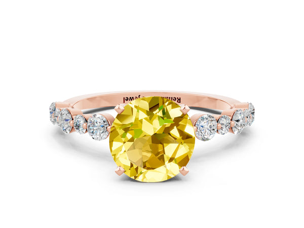 Rose gold Round Cut Yellow Sapphire Prong Set Engagement Ring with Pavé Band