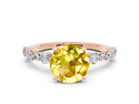 Rose gold Round Cut Yellow Sapphire Prong Set Engagement Ring with Pavé Band_12