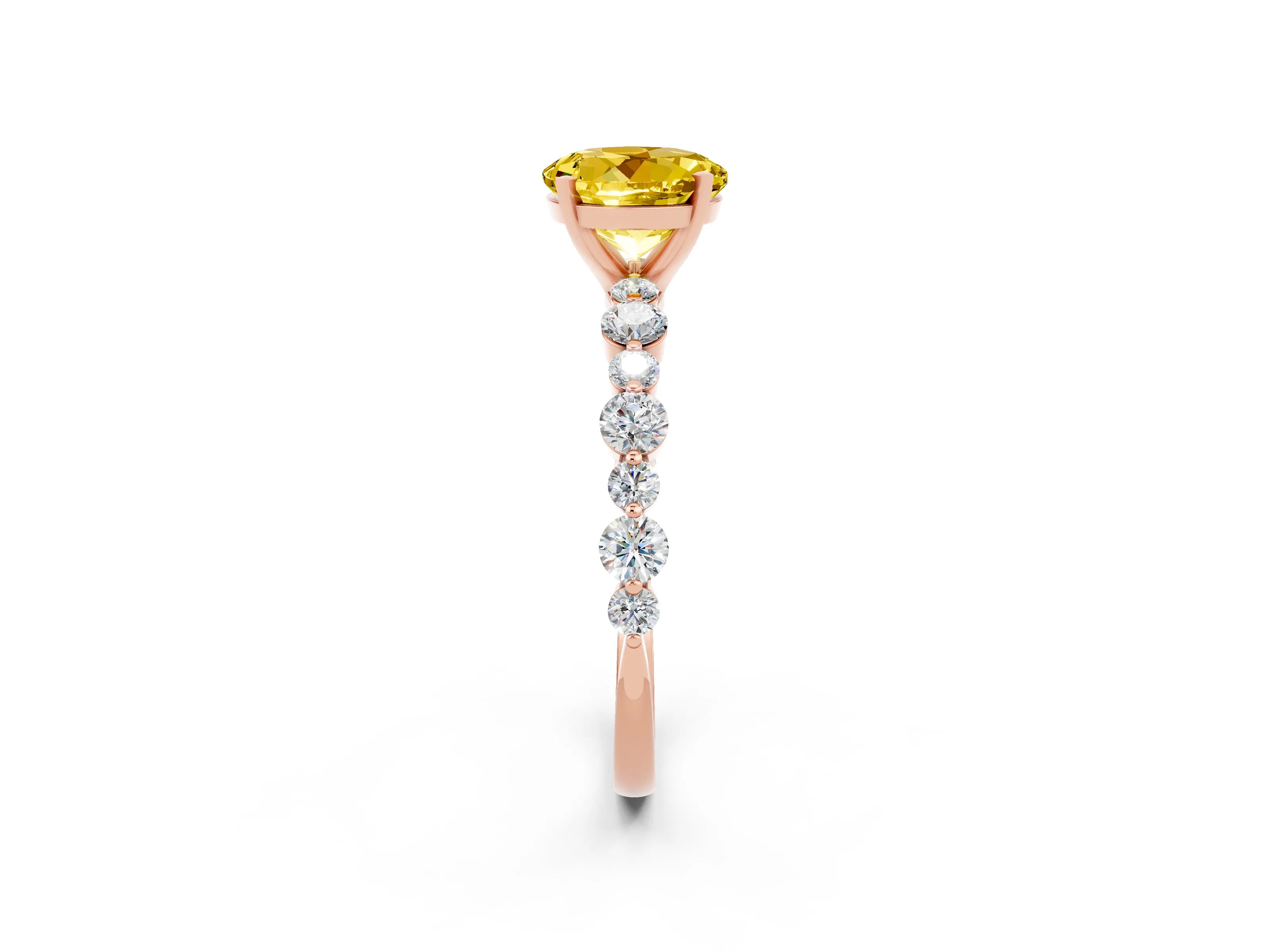 Rose gold Round Cut Yellow Sapphire Prong Set Engagement Ring with Pavé Band_14