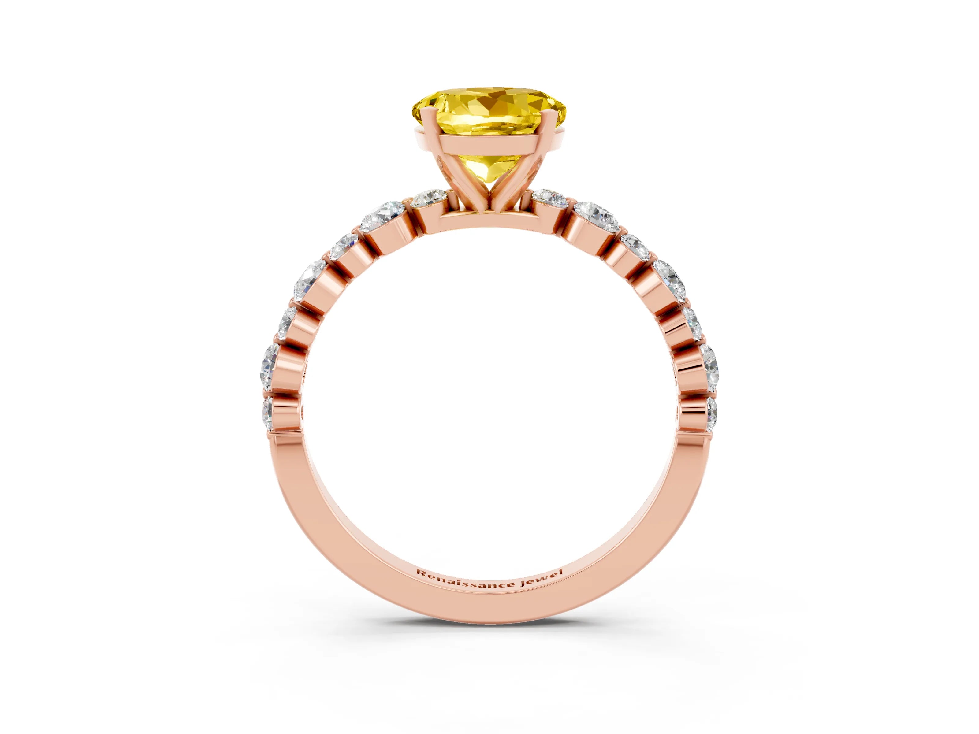 Rose gold Round Cut Yellow Sapphire Prong Set Engagement Ring with Pavé Band_15