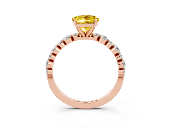 Rose gold Round Cut Yellow Sapphire Prong Set Engagement Ring with Pavé Band