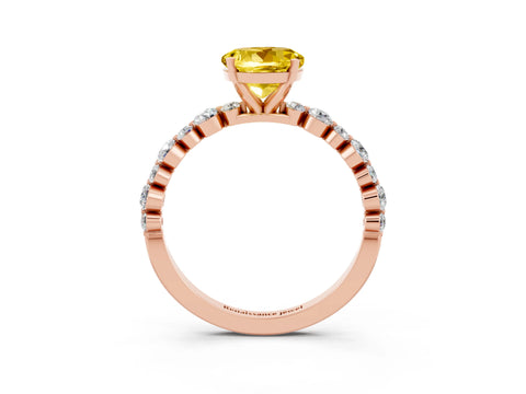 Rose gold Round Cut Yellow Sapphire Prong Set Engagement Ring with Pavé Band_15