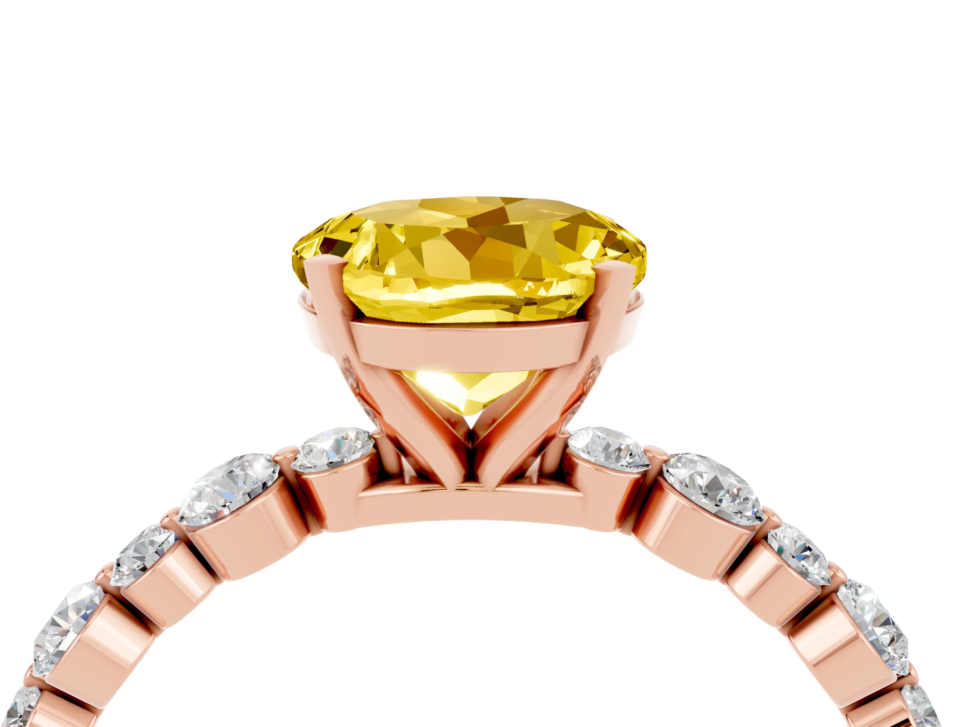 Rose gold Round Cut Yellow Sapphire Prong Set Engagement Ring with Pavé Band_16