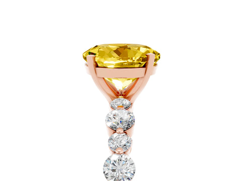 Rose gold Round Cut Yellow Sapphire Prong Set Engagement Ring with Pavé Band_17