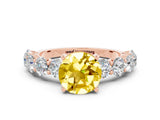 Rose gold Round Cut Yellow Sapphire Prong Setting with Side Stones on a Pave Band_24