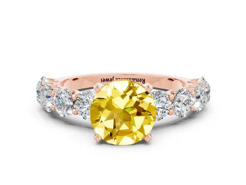 Rose gold Round Cut Yellow Sapphire Prong Setting with Side Stones on a Pave Band_24