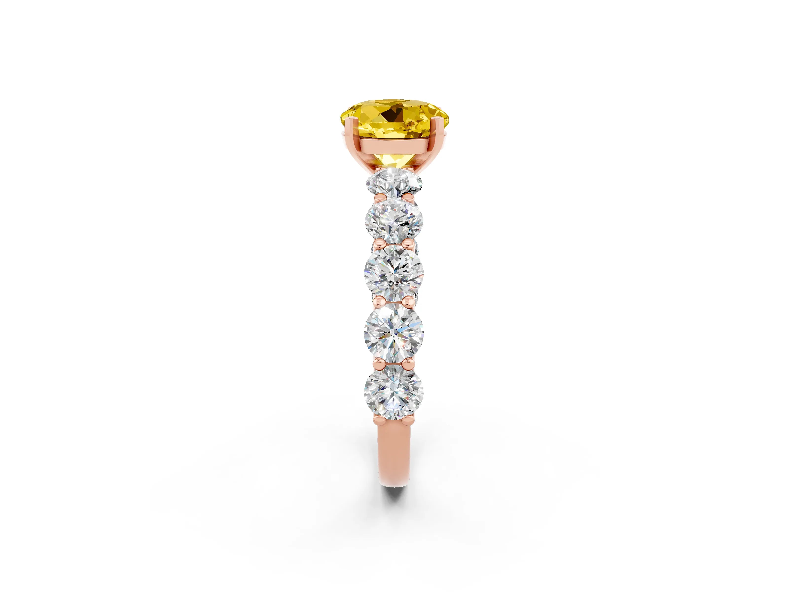 Rose gold Round Cut Yellow Sapphire Prong Setting with Side Stones on a Pave Band_26