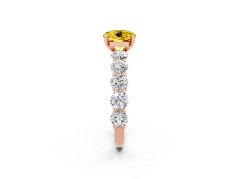 Rose gold Round Cut Yellow Sapphire Prong Setting with Side Stones on a Pave Band_26
