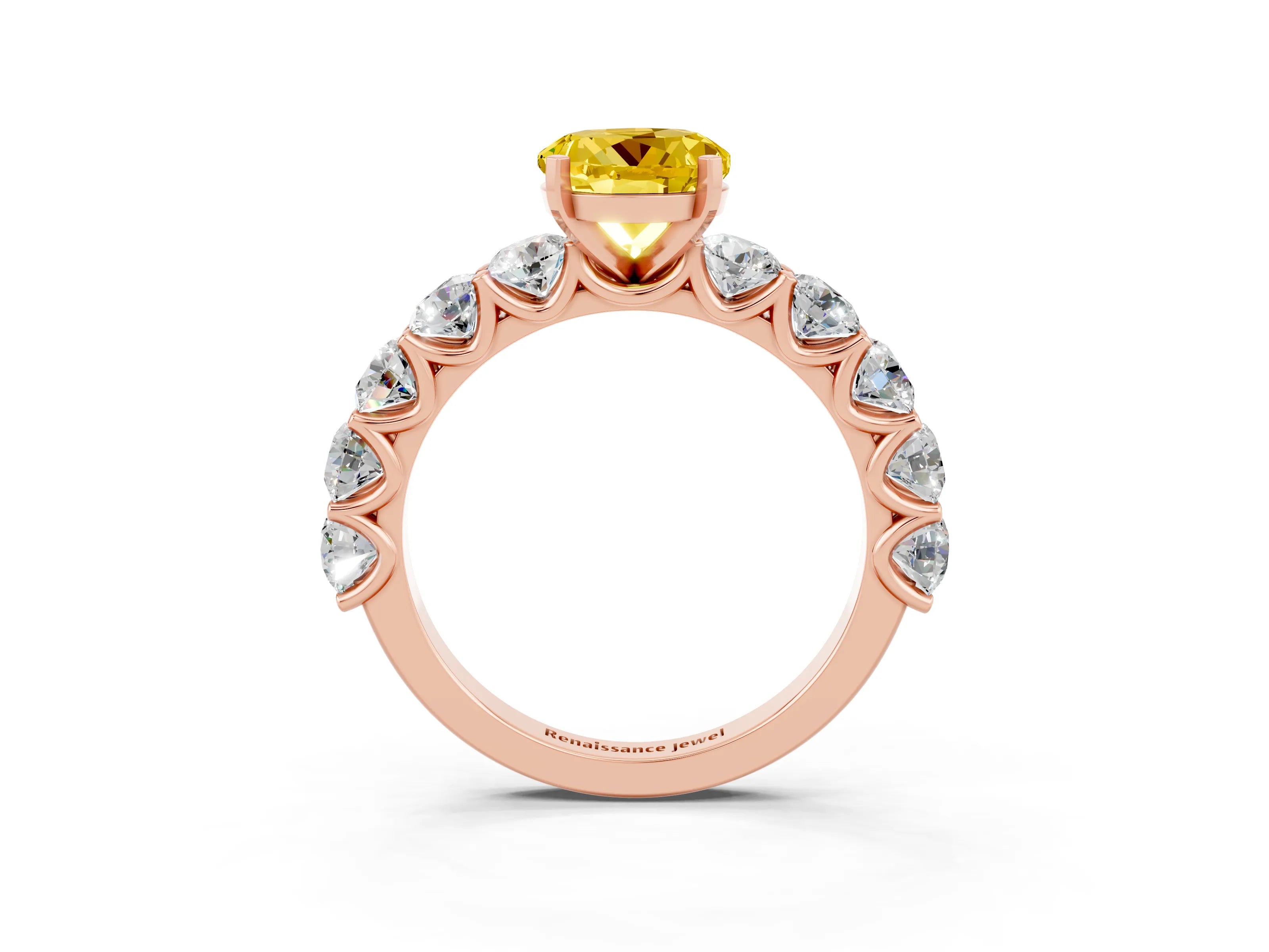 Rose gold Round Cut Yellow Sapphire Prong Setting with Side Stones on a Pave Band_27