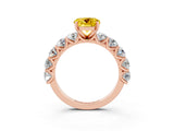 Rose gold Round Cut Yellow Sapphire Prong Setting with Side Stones on a Pave Band_27