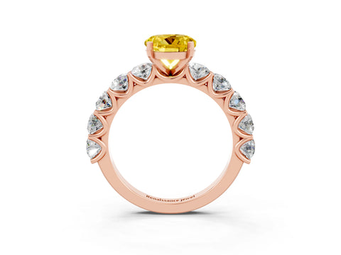 Rose gold Round Cut Yellow Sapphire Prong Setting with Side Stones on a Pave Band_27