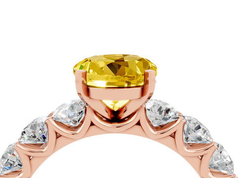 Rose gold Round Cut Yellow Sapphire Prong Setting with Side Stones on a Pave Band_28