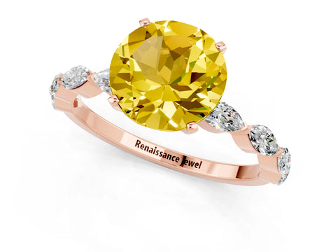 Rose gold Round Cut Yellow Sapphire Ring with Marquise Side Stones and Prong Setting_13