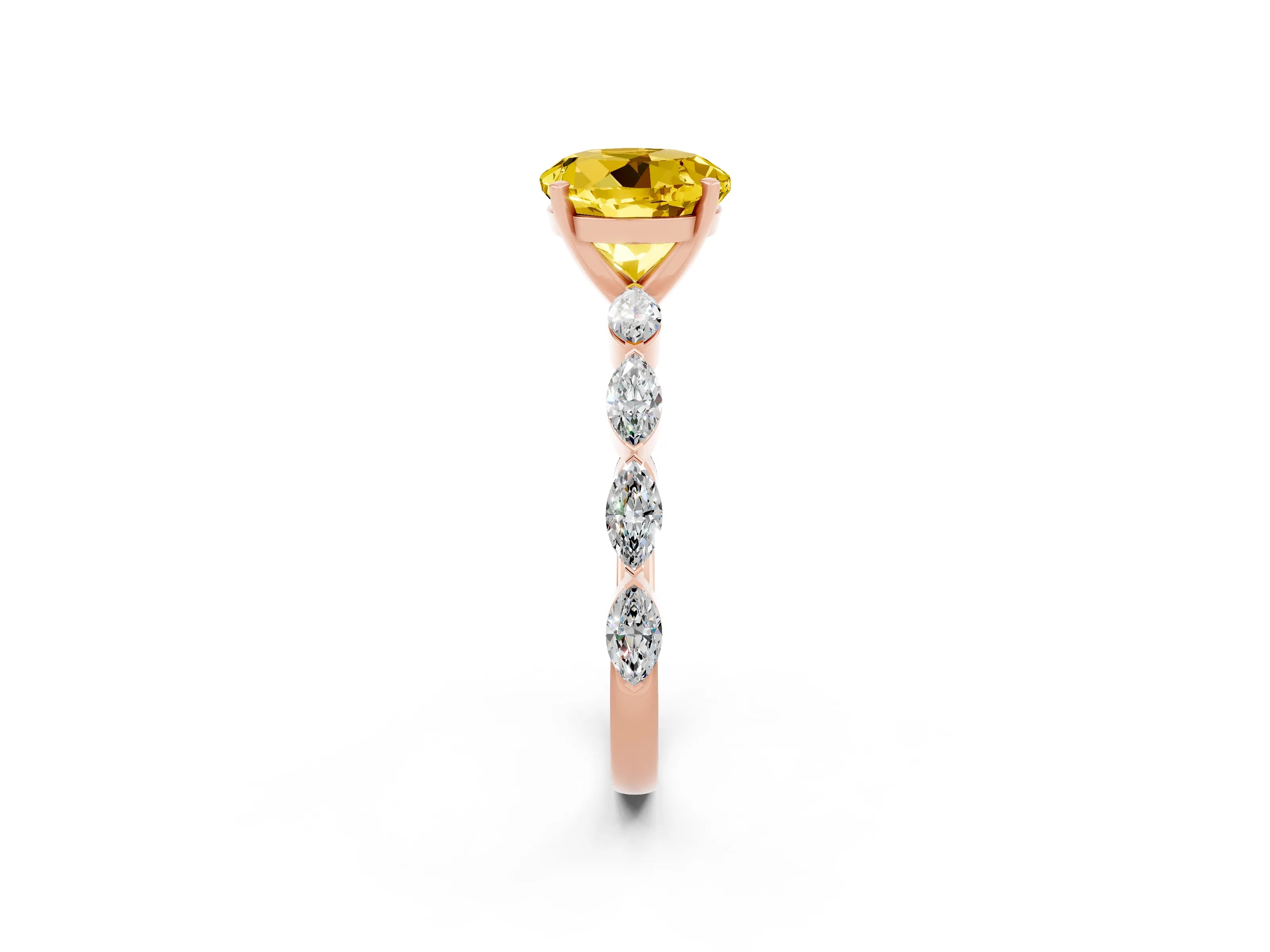 Rose gold Round Cut Yellow Sapphire Ring with Marquise Side Stones and Prong Setting_14