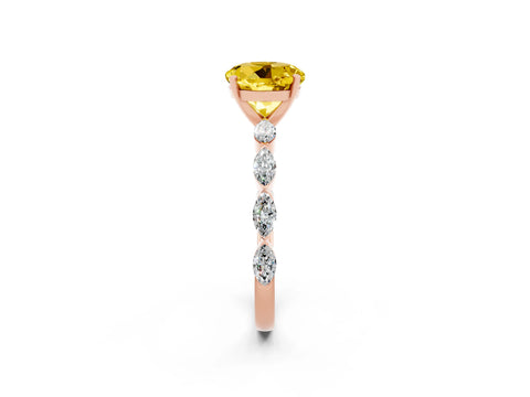 Rose gold Round Cut Yellow Sapphire Ring with Marquise Side Stones and Prong Setting_14