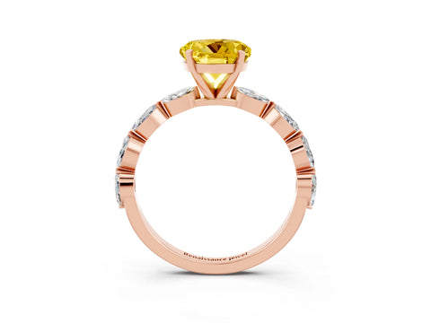 Rose gold Round Cut Yellow Sapphire Ring with Marquise Side Stones and Prong Setting_15