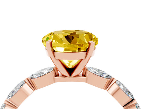 Rose gold Round Cut Yellow Sapphire Ring with Marquise Side Stones and Prong Setting_16