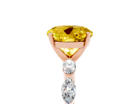Rose gold Round Cut Yellow Sapphire Ring with Marquise Side Stones and Prong Setting_17