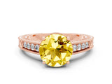 Rose gold Round Cut Yellow Sapphire Ring with Milgrain Pavé Band and Four-Prong Setting_36