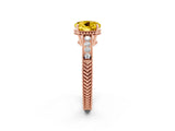 Rose gold Round Cut Yellow Sapphire Ring with Milgrain Pavé Band and Four-Prong Setting_38
