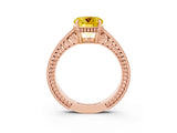 Rose gold Round Cut Yellow Sapphire Ring with Milgrain Pavé Band and Four-Prong Setting_39